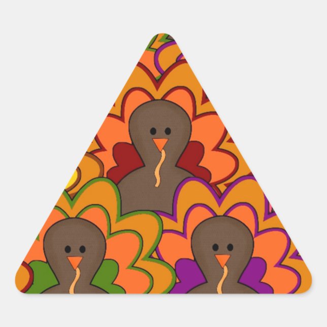 Fun Colourful Thanksgiving Turkeys Triangle Sticker (Front)