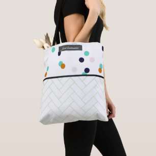 Fun Colourful Tile Polka Dot Name Tote Bag
