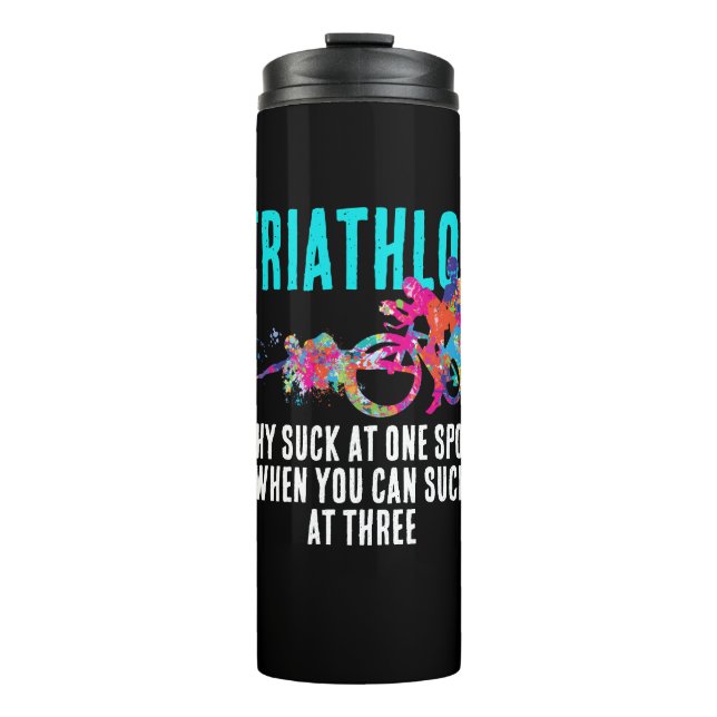 Fun Colourful Triathlon Sport Humour Paint Splatte Thermal Tumbler (Front)