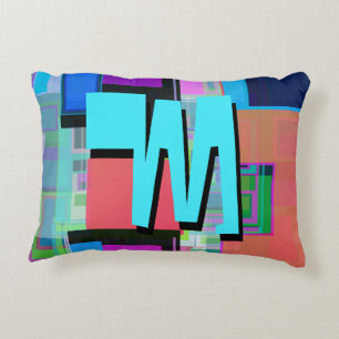 Fun Colourful Turquoise Blue Geometric Monogram Decorative Cushion