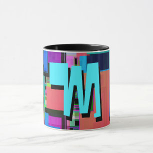 Fun Colourful Turquoise Blue Geometric Monogram Mug
