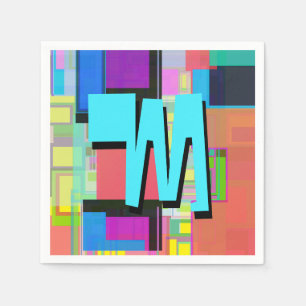 Fun Colourful Turquoise Blue Geometric Monogram Napkin
