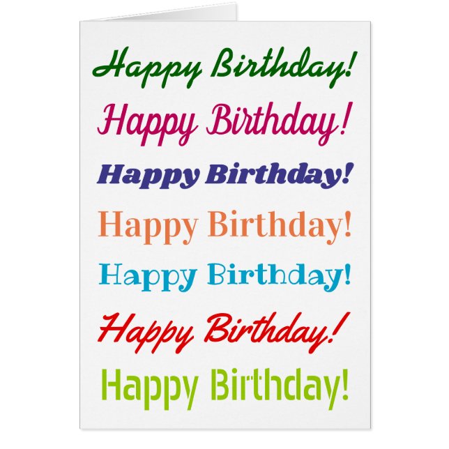 Fun, Colourful, Typographic "Happy Birthday!" Card (Front)