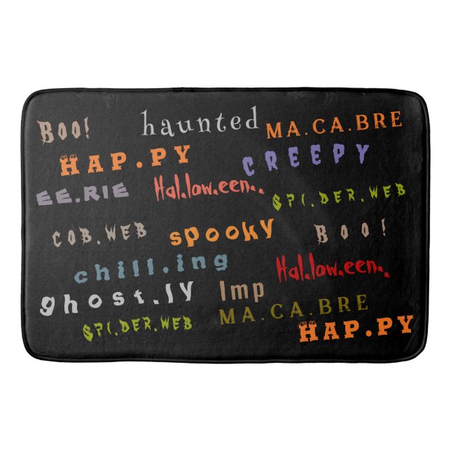 Fun & Colourful Typography Pattern, Halloween Bath Mat (Front)