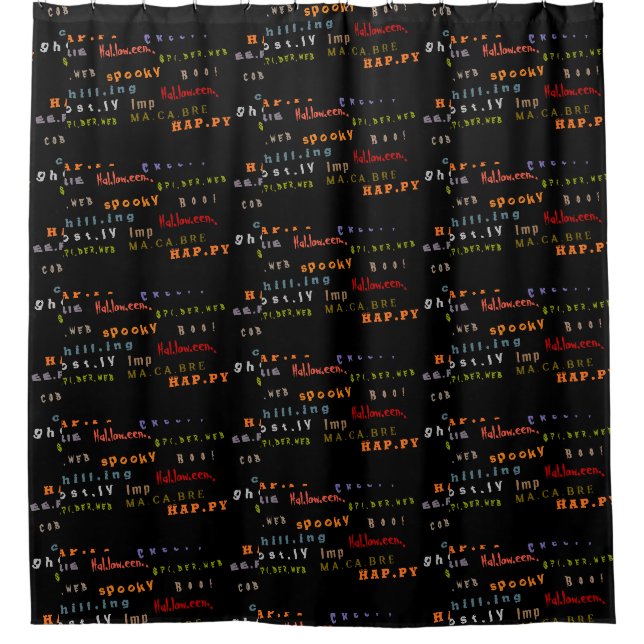 Fun & Colourful Typography Pattern, Halloween Shower Curtain (Front)