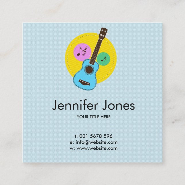 Fun colourful Ukuele and music notes Square Business Card (Front)
