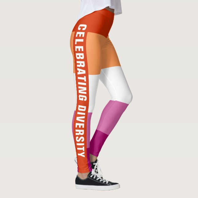 Fun Colourful Unique LGBTQ Lesbian Pride Flag Text Leggings (Right)