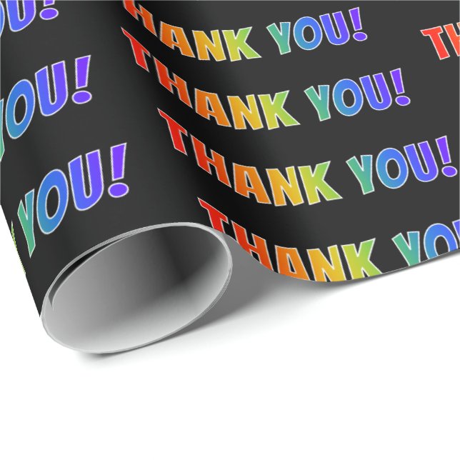 Fun, Colourful, Vibrant, Rainbow Look "THANK YOU!" Wrapping Paper (Roll Corner)