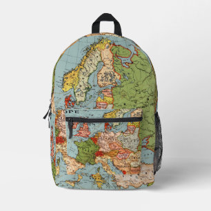 Fun Colourful Vintage Map of Europe Printed Backpack