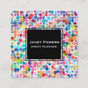 fun colourful watercolor dots square business card