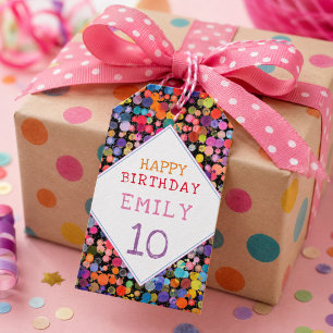 Fun Colourful Watercolor Paint Blots Kids Birthday Gift Tags