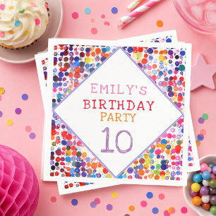 Fun Colourful Watercolor Paint Blots Kids Birthday Napkin