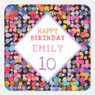Fun Colourful Watercolor Paint Blots Kids Birthday Square Sticker