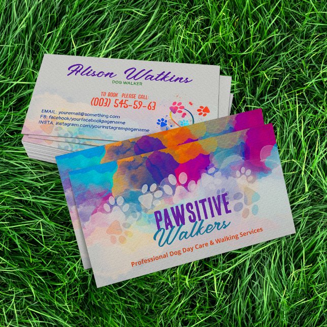 Fun Colourful Watercolor Paw Prints Business Card (Creator Uploaded)