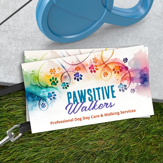 Fun Colourful Watercolor Paw Prints Business Card (Creator Uploaded)