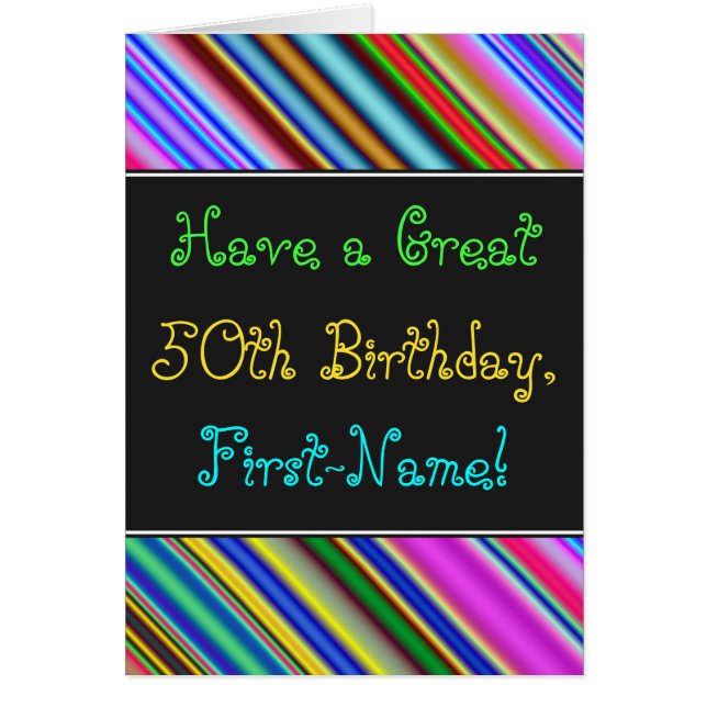 Fun, Colourful, Whimsical 50th Birthday Card (Front)