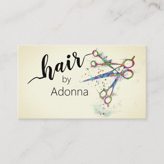 fun colourful whimsical scissors art ivory  business card (Front)