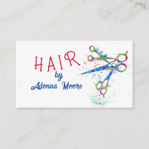 fun colourful whimsical scissors art on white  business card