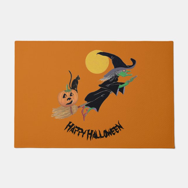 Fun Colourful Witch Halloween Doormat (Front)
