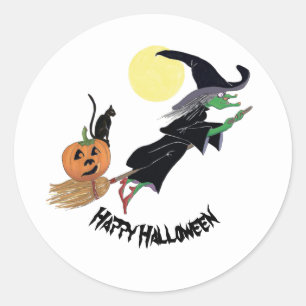 Fun Colourful Witch Halloween Party Classic Round Sticker