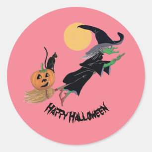 Fun Colourful Witch Halloween Party Classic Round Sticker