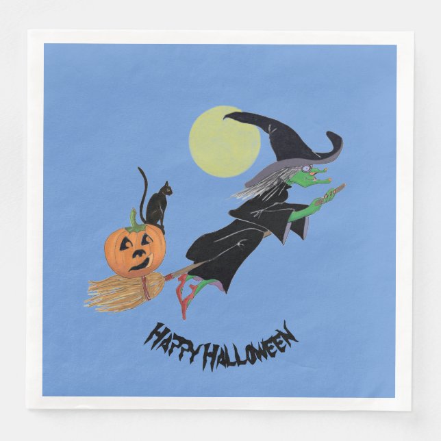 Fun Colourful Witch Halloween Party Napkin (Front)