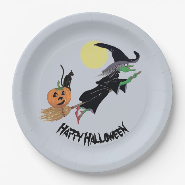 Fun Colourful Witch Halloween Party Paper Plate (Front)