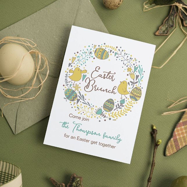 Fun Colourful Wreath Easter Brunch Egg Hunt Invitation (Creator Uploaded)