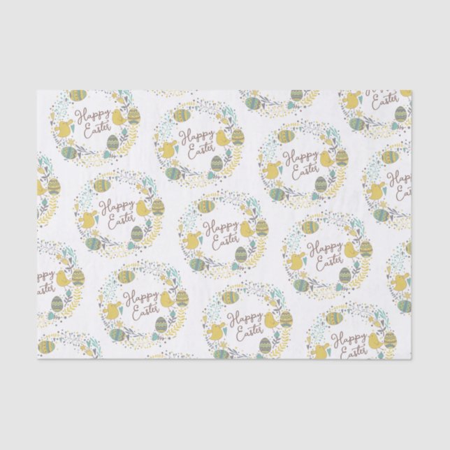 Fun Colourful Wreath Joyful Chicks Eggs Greeting Tissue Paper (Front)