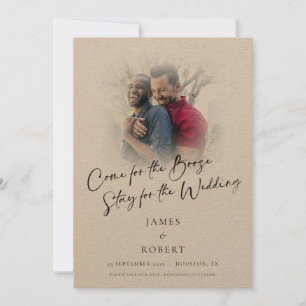 Fun Come For Booze Photo Overlay Gay Wedding Save The Date