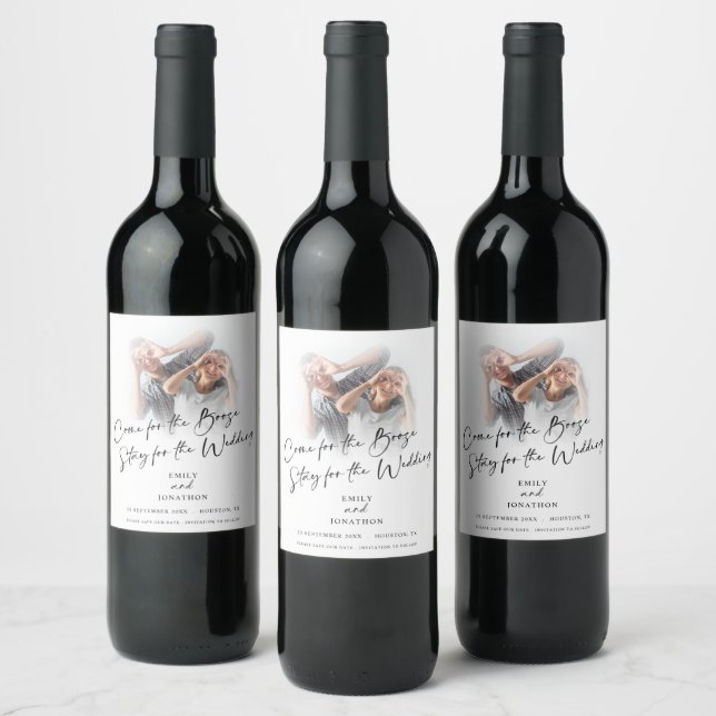 Fun Come For Booze Photo Save The Date Wine Label (Bottles)