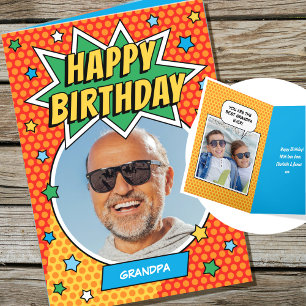Fun Comic Birthday Stars Grandpa Custom Photos Card