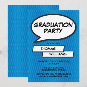 Fun Comic Book Blue Class of 2021 Graduation Party Invitation