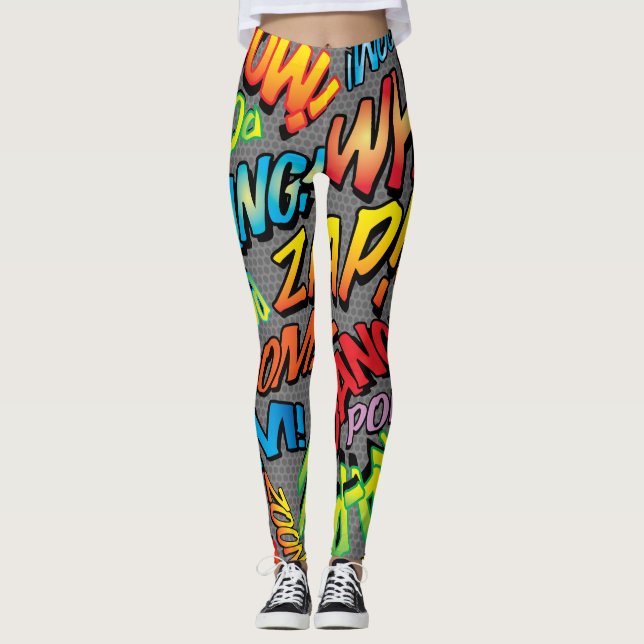 Fun Comic Book Pop Art Sounds Leggings (Front)