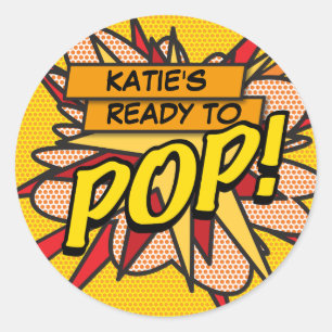 Fun Comic Book Ready to POP Baby Shower Classic Round Sticker
