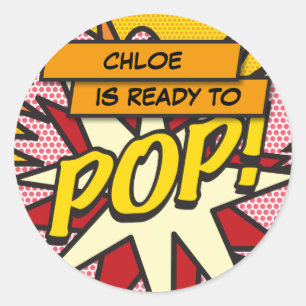Fun Comic Book Ready to POP! Baby Shower Sprinkle Classic Round Sticker