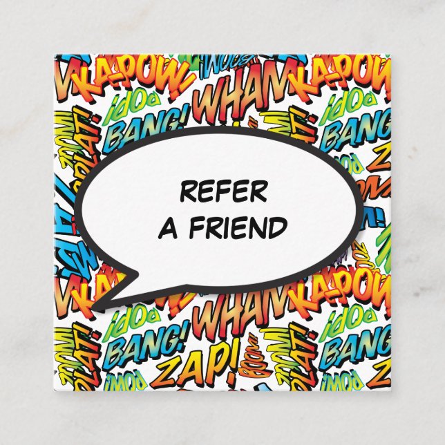 Fun Comic Book Speech Bubble Referral Card (Front)