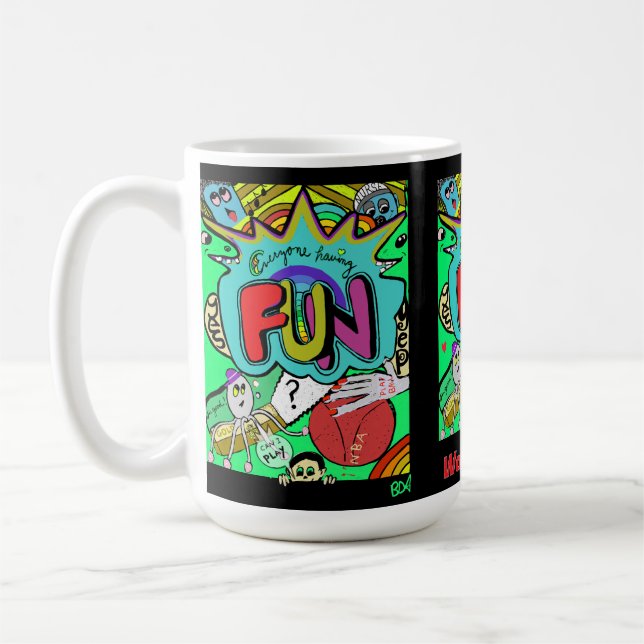 Fun Comic Illustration of Togetherness Coffee Mug (Left)