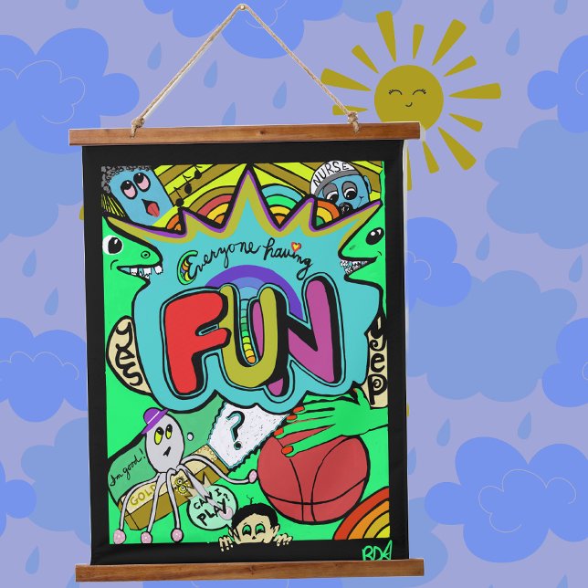 Fun Comic Illustration of Togetherness Hanging Tap Tapestry (Creator Uploaded)