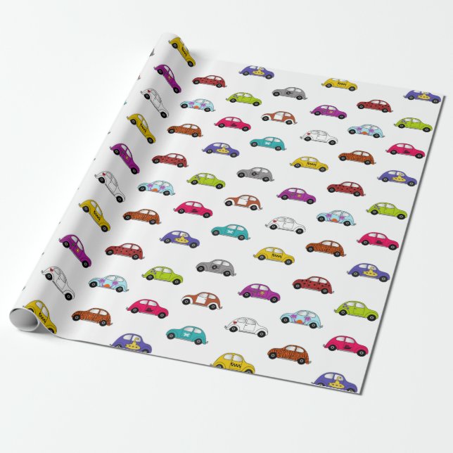 Fun compact cars in retro style wrapping paper (Unrolled)