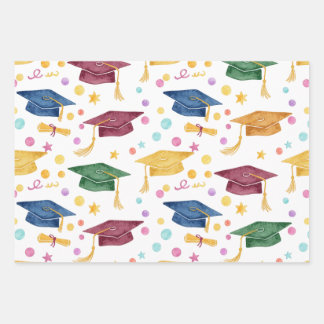 Fun Confetti and Caps Graduation Cap Motif Wrap Wrapping Paper Sheet