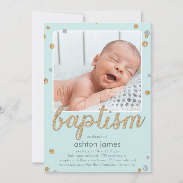 Fun Confetti Baptism Invitation - Blue (Front)
