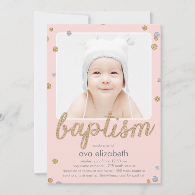 Fun Confetti Baptism Invitation - Pink (Front)
