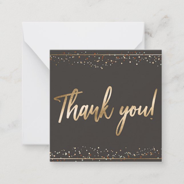 Fun Confetti Faux Gold Foil Script Thank You Card (Front)