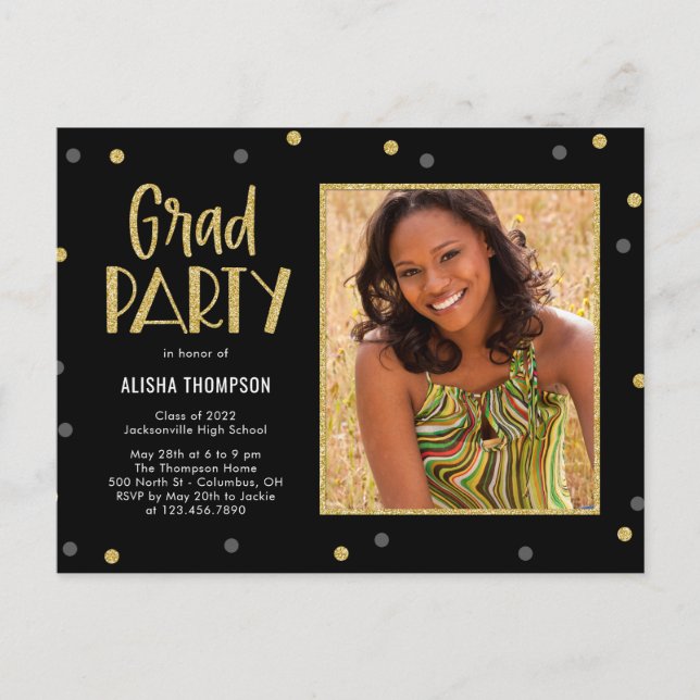 Fun Confetti Graduation Party Invitation Postcard (Front)