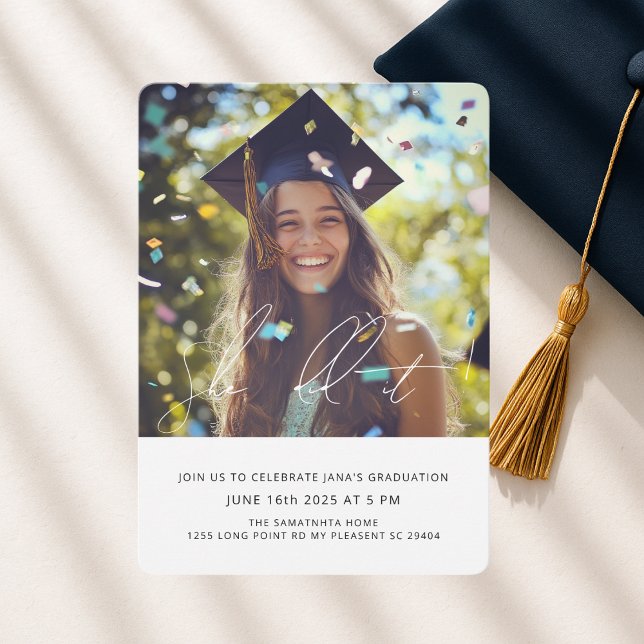 Fun Confetti Photo Graduation Party | M Invitation (Creator Uploaded)