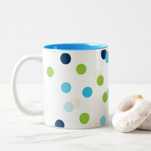FUN CONFETTI SPOTS cute fun retro aqua navy lime Two-Tone Coffee Mug