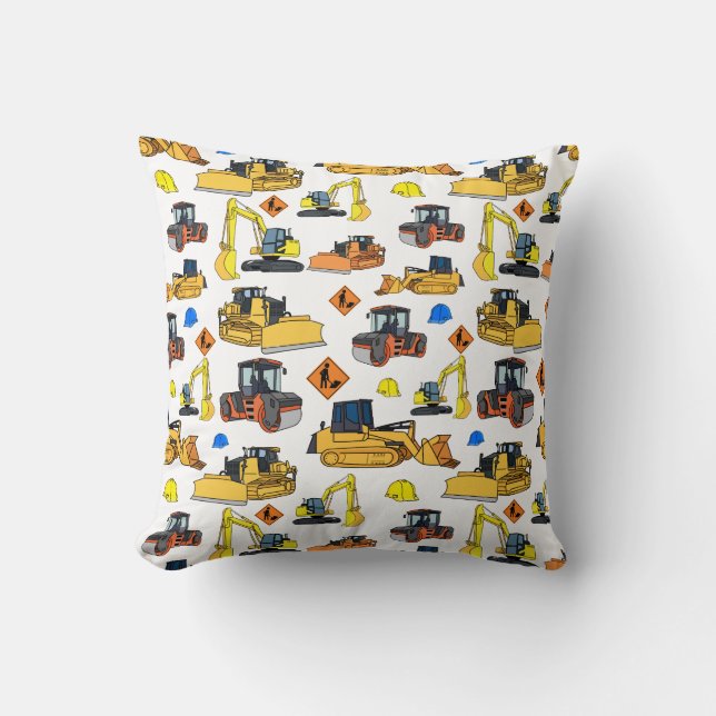 Fun Construction Vehicles Illustrations Pattern Cushion (Front)