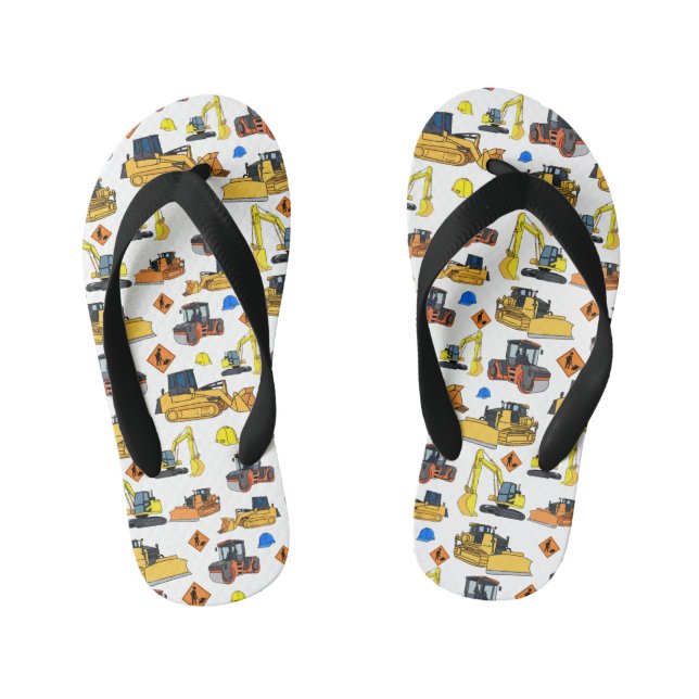 Fun Construction Vehicles Pattern Kid's Thongs (Footbed)