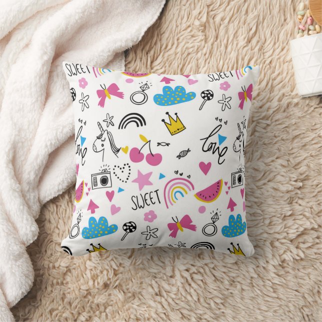 Fun Contemporary Whimsical Style Colourful Pattern Cushion (Blanket)